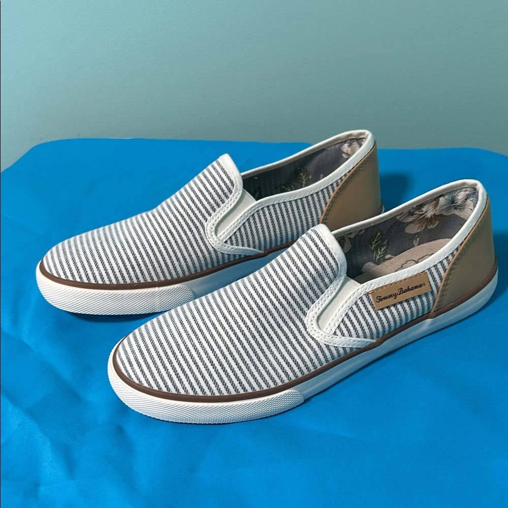 Tommy Bahama Striped Gray and Tan Men's Loafers